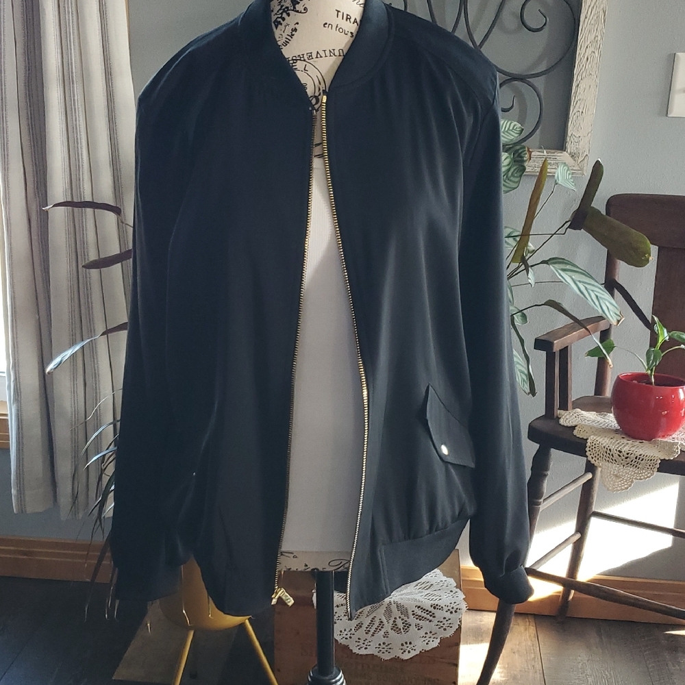Susan Graver Elegant Black Bomber Jacket